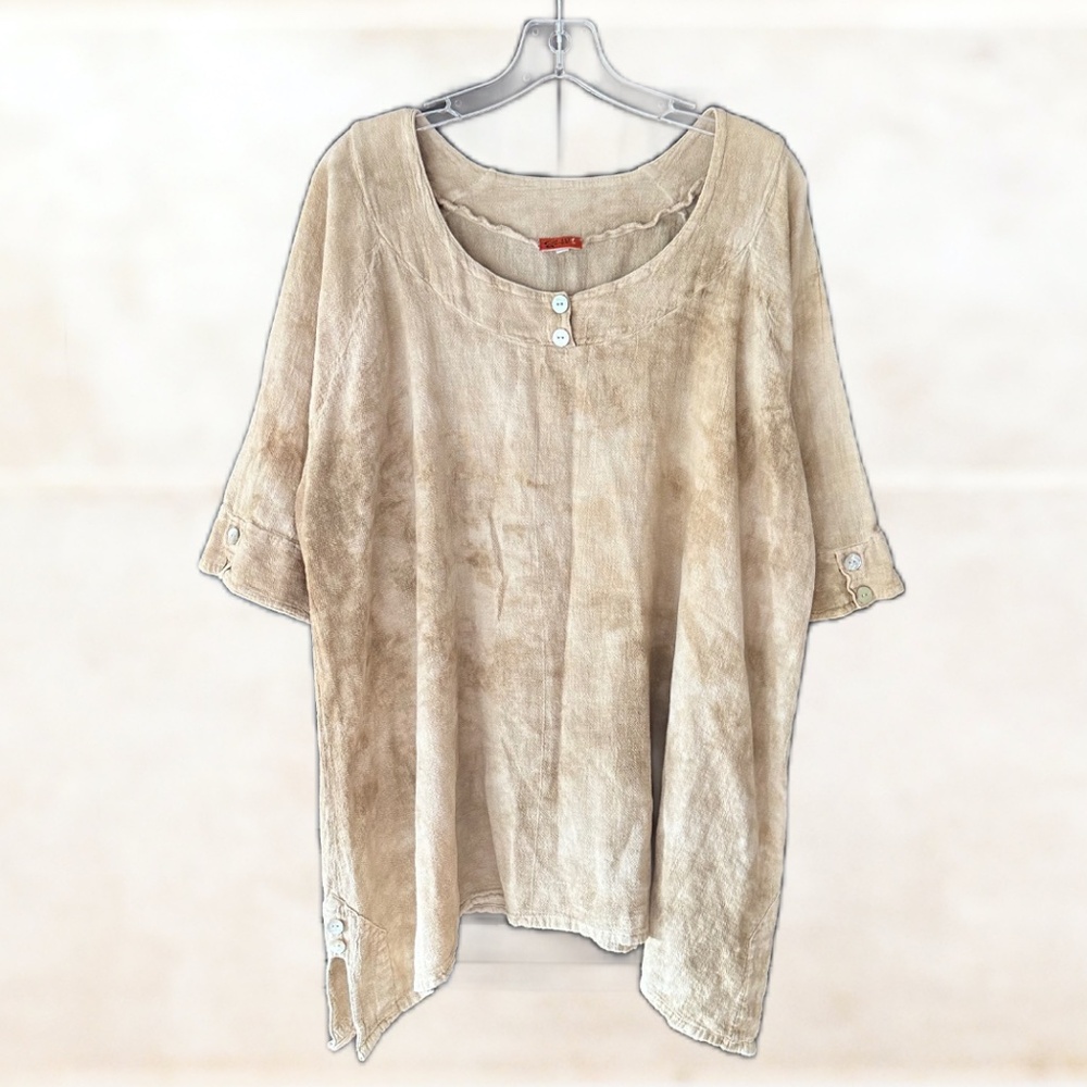 OH MY GAUZE! Marcy Tunic Brown Ombré Tie Dye Gauze Size 2 (L/XL) EUC